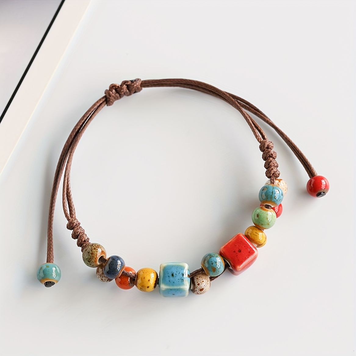 Bohemian Style Ceramic Women's Woven Bracelet, Adjustable